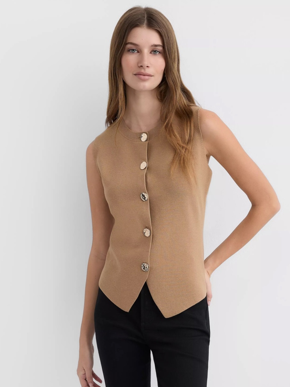 Hammered Metallic Button Sweater Vest